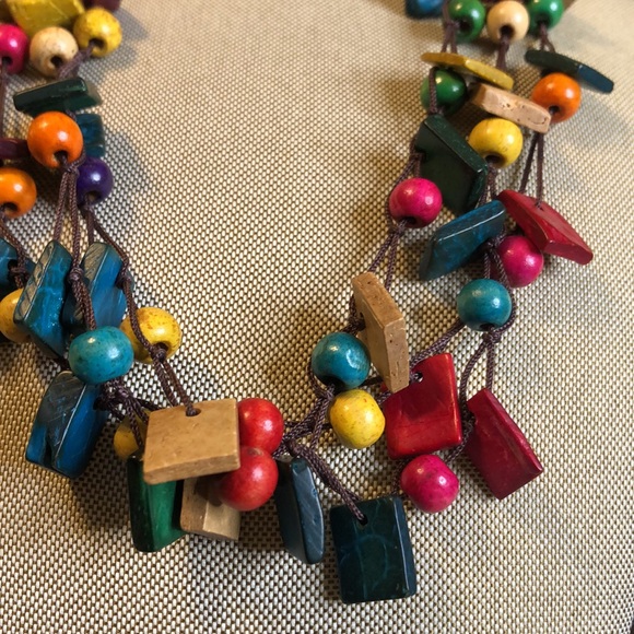 Multicolor Wooden & Beaded Layered Necklace - Picture 2 of 3
